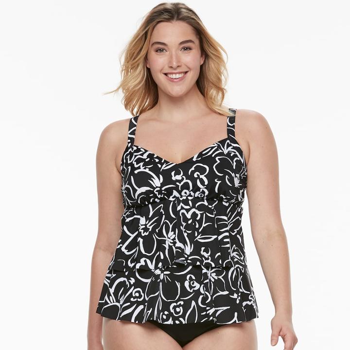 Plus Size Trimshaper Rylee Bust Enhancer Tiered Tankini Top, Women's, Size: 20 W, Oxford