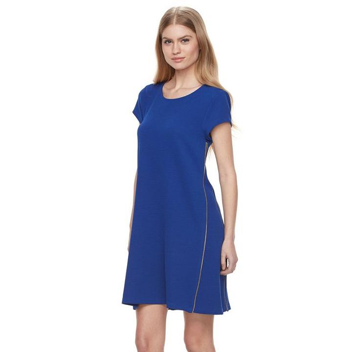 Women's Nina Leonard Zipper-detail Trapeze Dress, Size: Large, Blue