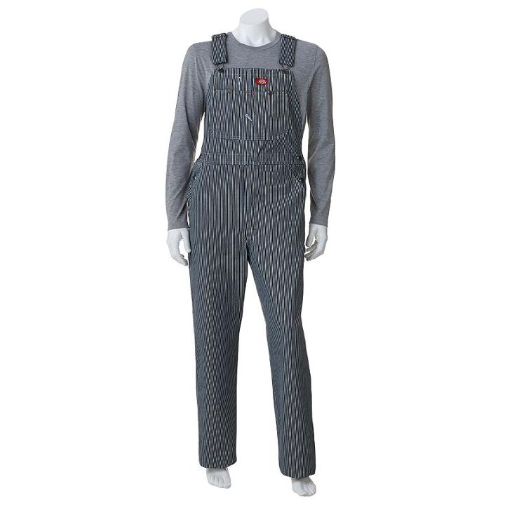 Men's Dickies Striped Bib Overalls, Size: 36x32, Med Blue