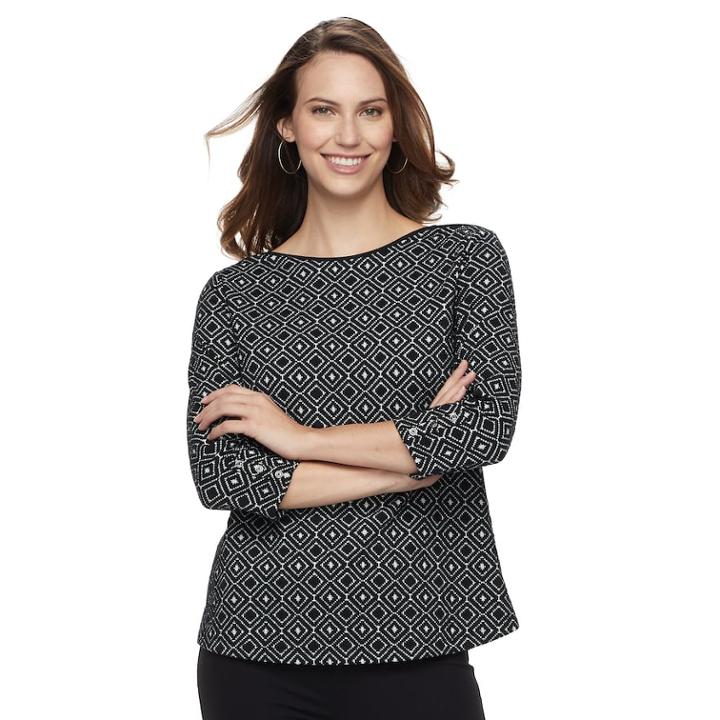 Women's Croft & Barrow&reg; Ribbed Shoulder Boatneck Pullover Top, Size: Xxl, Black