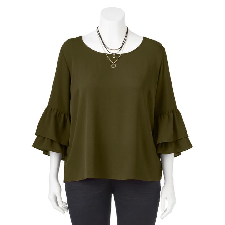 Juniors' Plus Size Iz Byer California Ruffle Sleeve Top, Teens, Size: 3xl, Dark Green