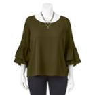 Juniors' Plus Size Iz Byer California Ruffle Sleeve Top, Teens, Size: 3xl, Dark Green