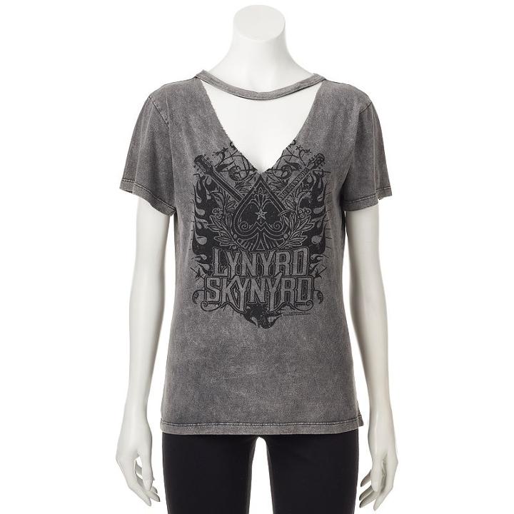 Juniors' Lynyrd Skynyrd Choker Neck Graphic Tee, Teens, Size: Xl, Black