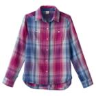 Girls 7-16 & Plus Size Mudd&reg; Curved Hem Plaid Button-down Shirt, Girl's, Size: 14, Blue (navy)