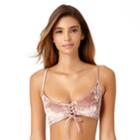 Juniors' California Sunshine Lace-up Velvet Triangle Bikini Top, Women's, Size: Large, Med Red