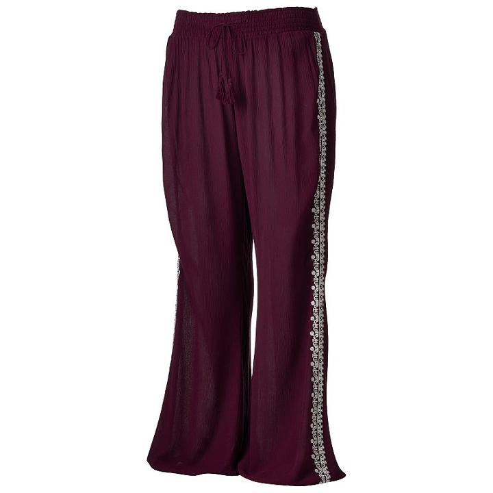 Juniors' Plus Size Mudd&reg; Embroidered Wide Leg Pants, Girl's, Size: 1xl, Red