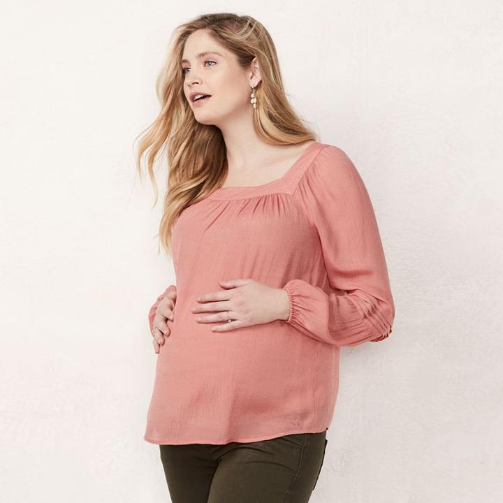 Maternity Lc Lauren Conrad Pintuck Peasant Top, Women's, Size: Xs-mat, Lt Orange