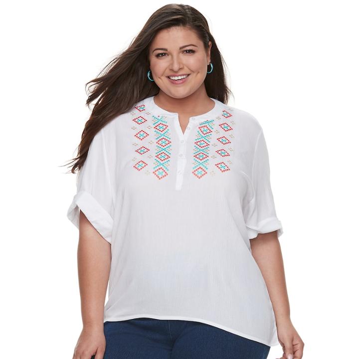Plus Size Cathy Daniels Embroidered Top, Women's, Size: 1xl, White