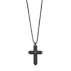 Lynx Men's Black Stainless Steel & Carbon Fiber Cross Pendant Necklace, Size: 24, Grey