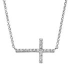Sophie Miller Cubic Zirconia Sterling Silver Sideways Cross Necklace, Women's, Size: 18, White