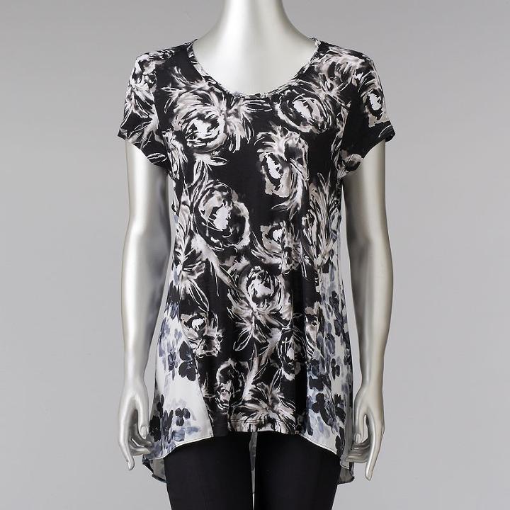 Women's Simply Vera Vera Wang Print Mixed-media Tee, Size: Xl, Oxford