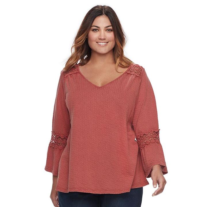 Plus Size Sonoma Goods For Life&trade; Textured Lace Peasant Top, Women's, Size: 3xl, Red/coppr (rust/coppr)