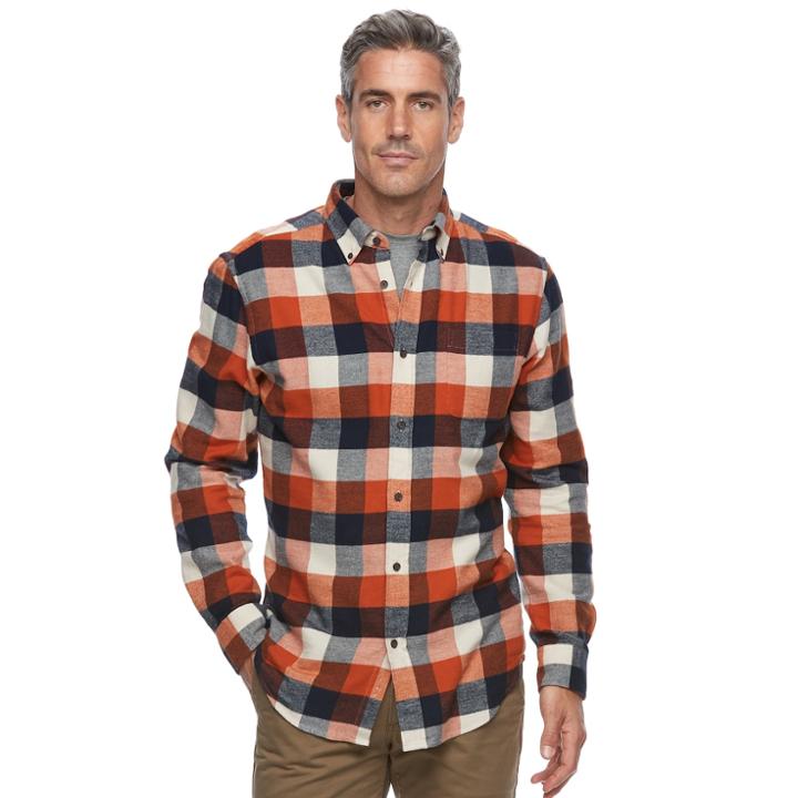 Big & Tall Croft & Barrow&reg; True Comfort Plaid Classic-fit Flannel Button-down Shirt, Men's, Size: Small, Med Brown