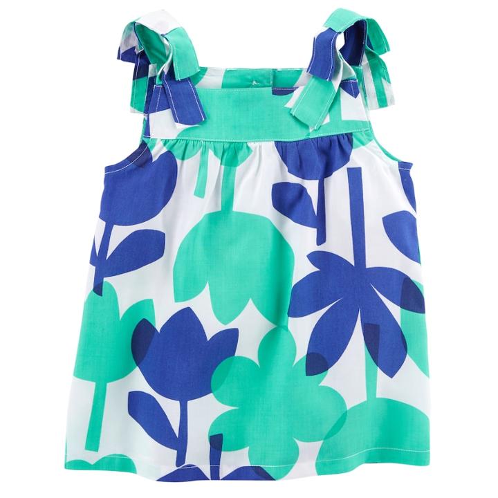 Girls 4-8 Carter's Shoulder Tie Poplin Tank Top, Size: 4-5, Green Blue Print