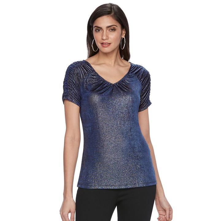 Women's Jennifer Lopez Metallic Ruched Tee, Size: Xl, Blue