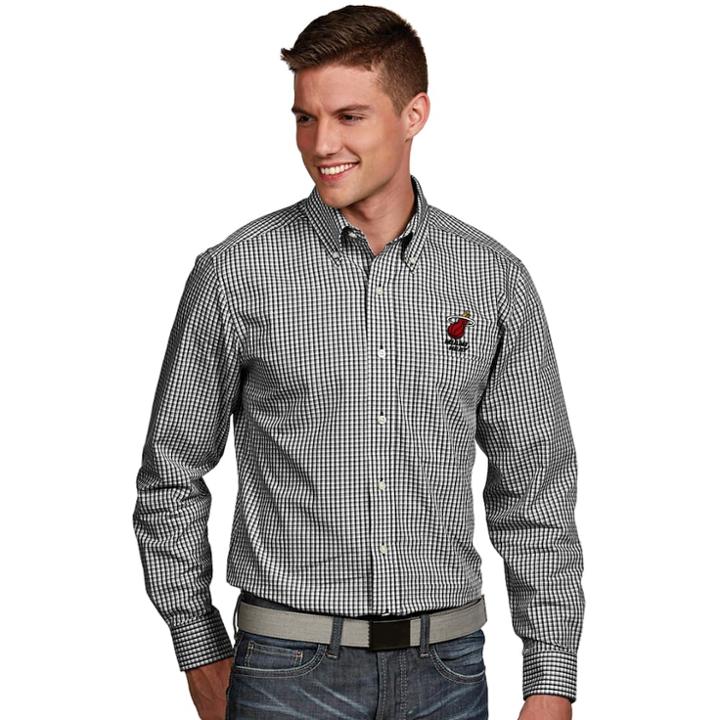 Men's Antigua Miami Heat Associate Plaid Button-down Shirt, Size: Large, White Oth