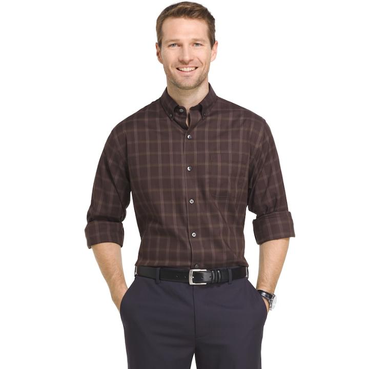 Men's Van Heusen Regular-fit Herringbone Stretch Button-down Shirt, Size: Xxl, Dark Brown