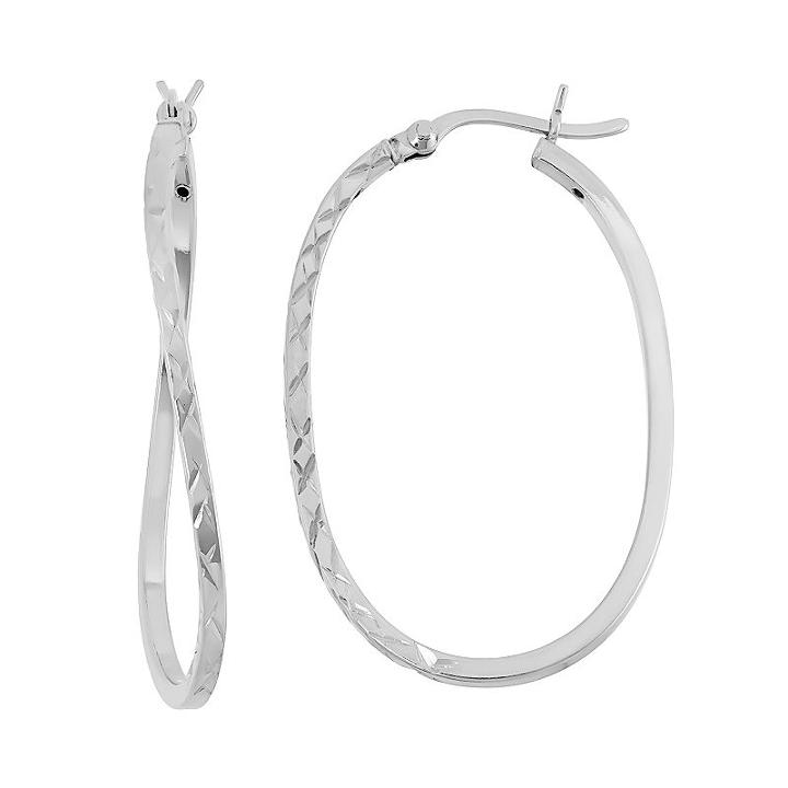 Sterling Silver Twist Oval Hoop Earrings, Women's, Grey