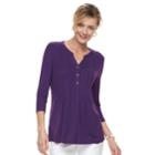Women's Croft & Barrow&reg; Pleated Henley Top, Size: Xl, Drk Purple