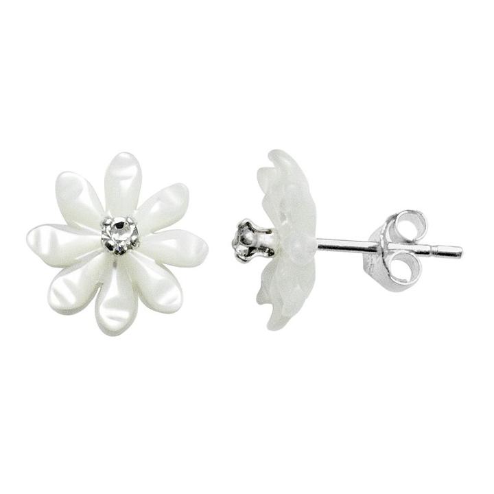 Itsy Bitsy Sterling Silver Mother-of-pearl & Crystal Flower Stud Earrings, Women's, Grey