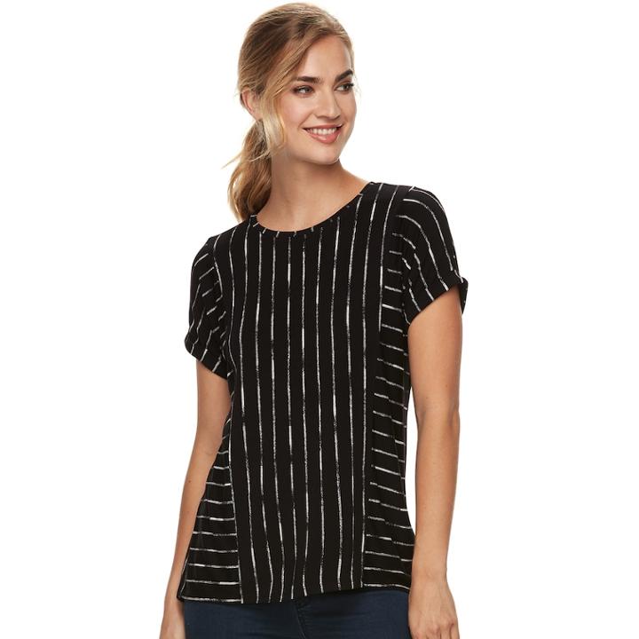 Women's Apt. 9&reg; Abstract Ribbed Tee, Size: Small, Black