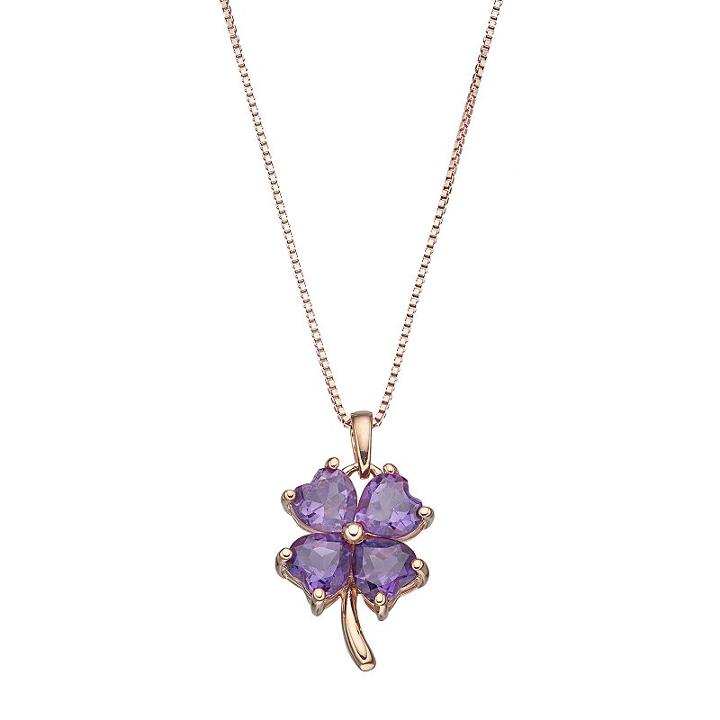 14k Rose Gold Over Silver Amethyst Four-leaf Clover Pendant Necklace, Women's, Size: 18, Purple