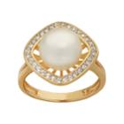 Pearlustre By Imperial 14k Gold Over Silver Freshwater Cultured Pearl & White Topaz Square Halo Ring, Women's, Size: 7