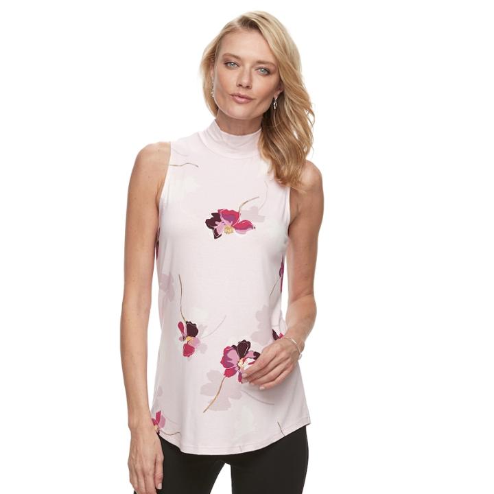 Women's Croft & Barrow&reg; Sleeveless Floral Mockneck Top, Size: Large, Purple