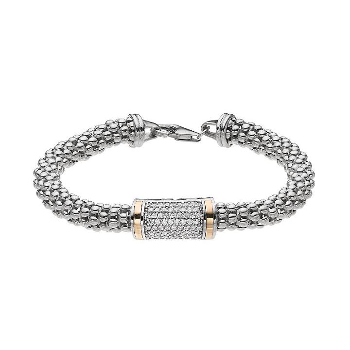 Sterling Silver & 14k Gold Cubic Zirconia Popcorn Chain Bracelet, Women's, Size: 7.5, White