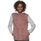 Juniors' Mudd&reg; Knit Sleeve Utility Jacket, Teens, Size: Medium, Beig/green (beig/khaki)
