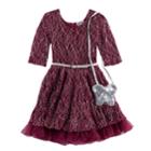 Girls 4-6x Knitworks Lace Dress & Purse Set, Size: 6, Dark Red