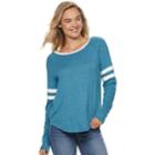 Juniors' So&reg; Long Sleeve Varsity Tee, Teens, Size: Large, Dark Blue