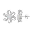 Lab-created Opal & Cubic Zirconia Sterling Silver Flower Stud Earrings, Women's, White
