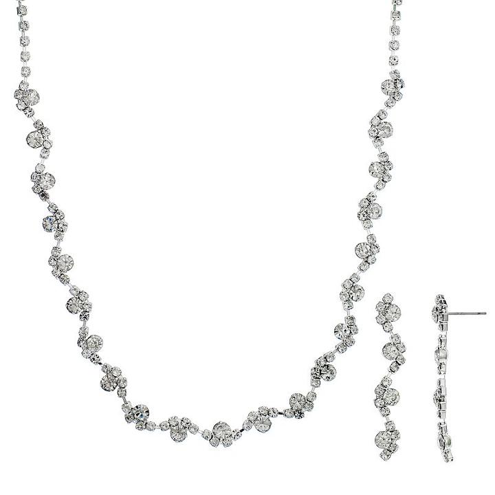 Crystal Allure Cluster Necklace And Linear Drop Earrings, Teens, Size: 18, White