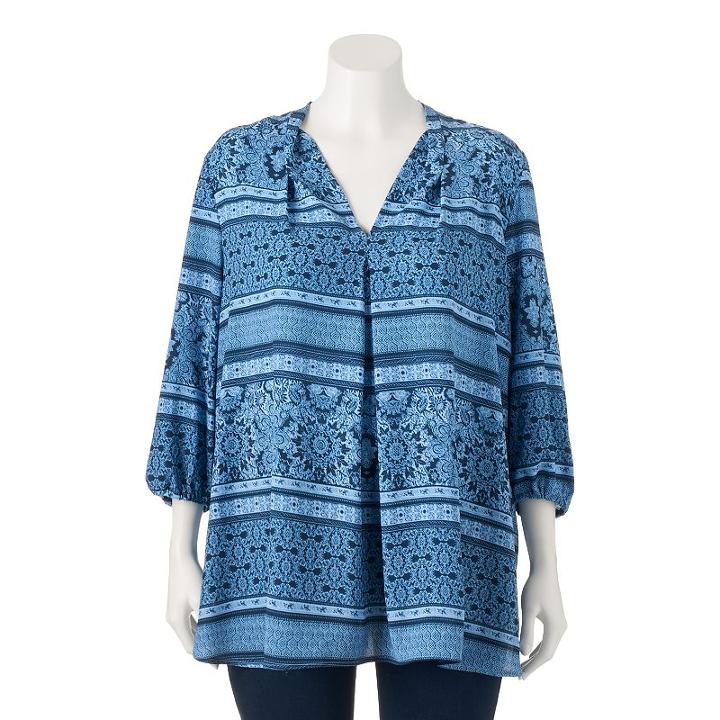 Juniors' Plus Size About A Girl Pleated V-neck Top, Size: 1xl, Light Blue