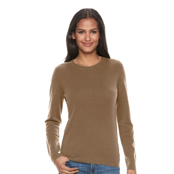 Women's Apt. 9&reg; Cashmere Crewneck Sweater, Size: Medium, Med Brown