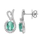 Rebecca Sloane Green Obsidian & Cubic Zirconia Platinum Over Silver Drop Earrings, Women's