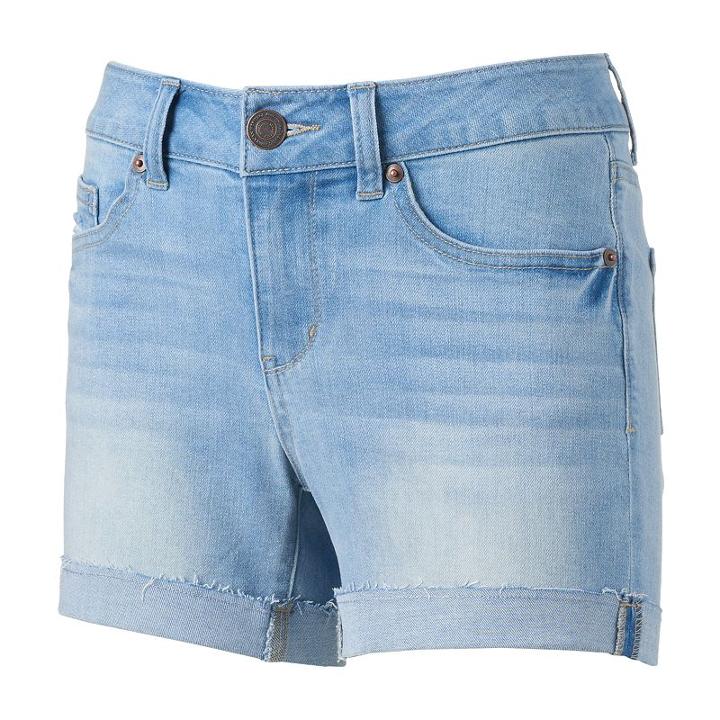Juniors' So&reg; Raw-edge Denim Midi Shorts, Girl's, Size: 13, Light Blue