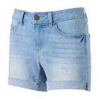 Juniors' So&reg; Raw-edge Denim Midi Shorts, Girl's, Size: 13, Light Blue