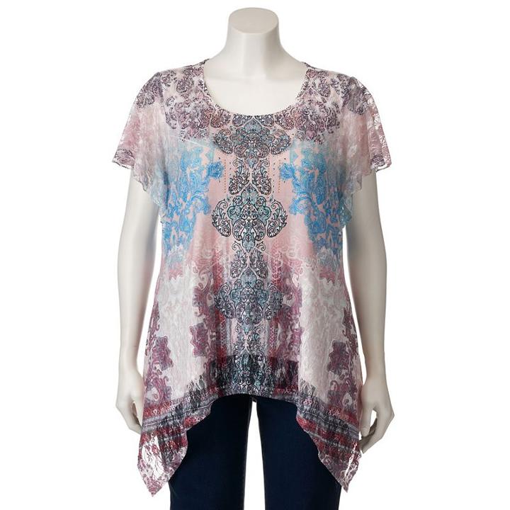 Plus Size World Unity Embellished Shark-bite Top, Women's, Size: 3xl, White Oth