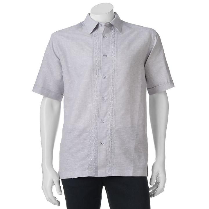 Men's Havanera Solid Embroidered Classic-fit Linen-blend Button-down Shirt, Size: Xxl, Med Grey