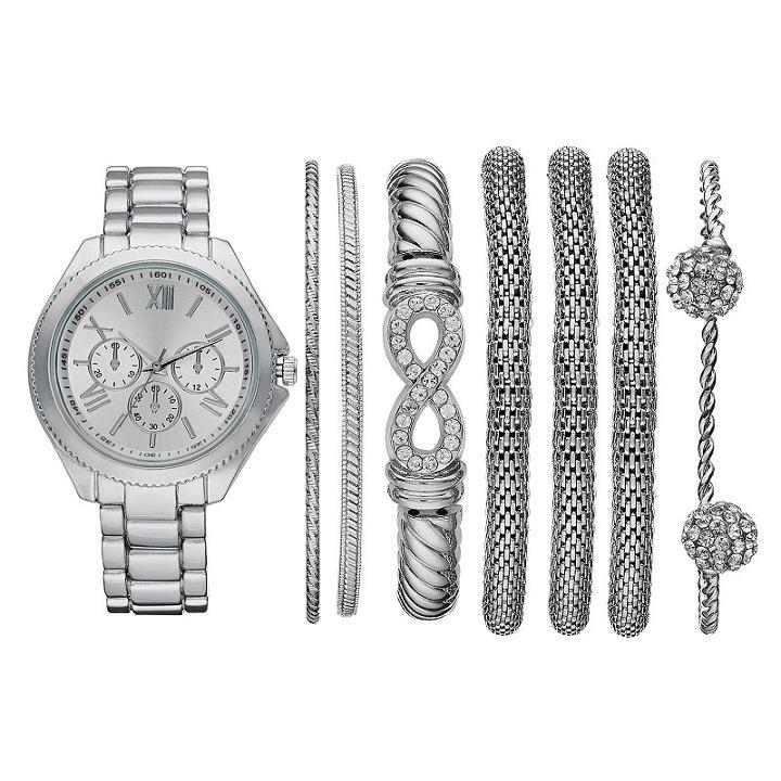 Women's Watch & Crystal Bracelet Set, Size: Medium, Grey