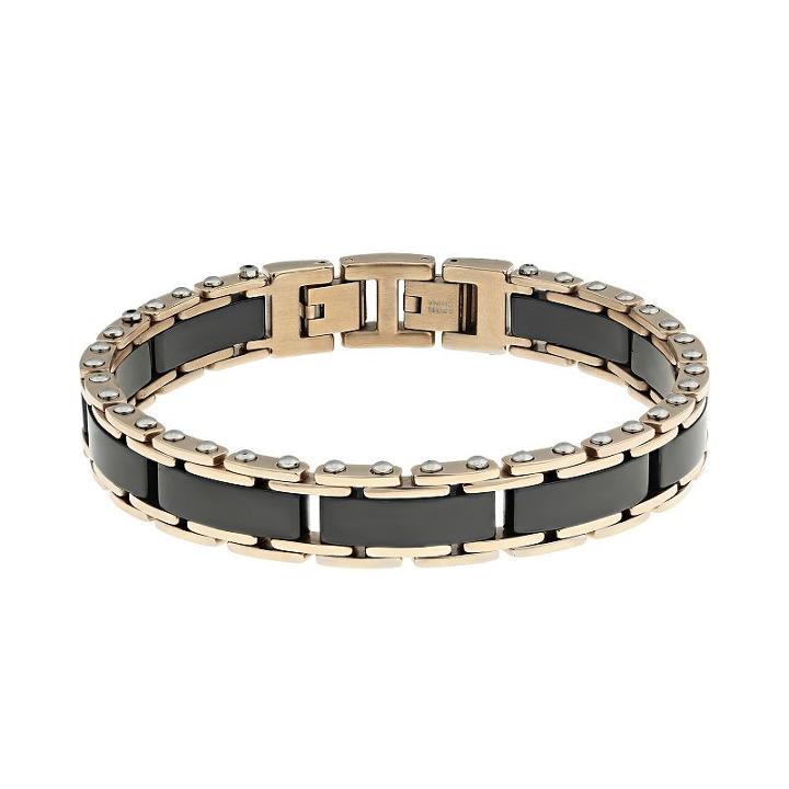 Lynx Pink Ion-plated Stainless Steel & Black Ceramic Bracelet - Men, Size: 8.5, Grey