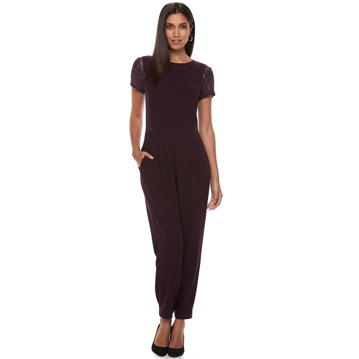 Women's Apt. 9&reg; Lace Panel Jumpsuit, Size: Small, Purple