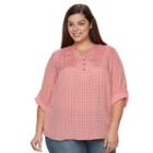 Plus Size Croft & Barrow&reg; Printed Roll-tab Henley, Women's, Size: 3xl, Pink Other