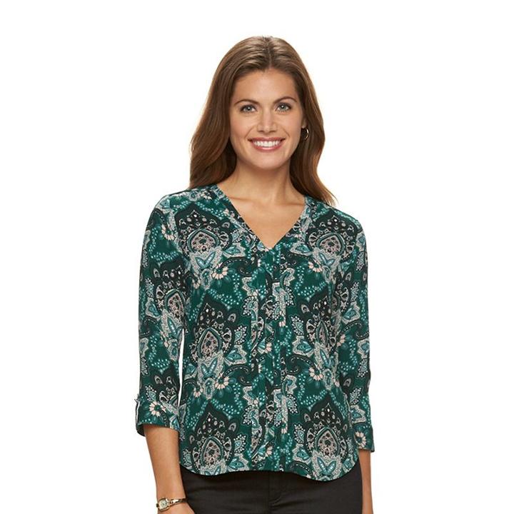Petite Dana Buchman High-low V-neck Top, Women's, Size: S Petite, Med Brown