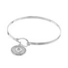 Silver-plated Crystal Halo Initial Charm Bangle Bracelet, Women's, Size: 7.5, Grey