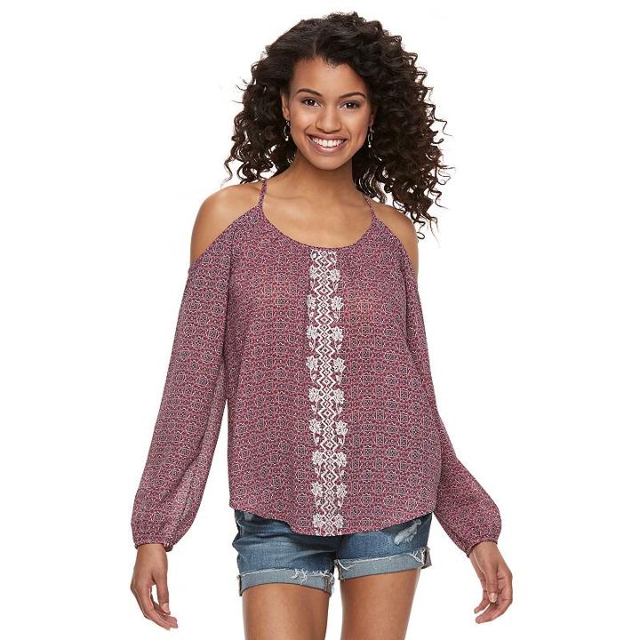 Juniors' Rewind Embroidered Print Cold-shoulder Top, Girl's, Size: Xs, Light Pink