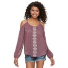 Juniors' Rewind Embroidered Print Cold-shoulder Top, Girl's, Size: Xs, Light Pink