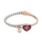 Brilliance Cubic Zirconia Braided White Leather Heart Bracelet With Swarovski Crystals, Women's, Pink